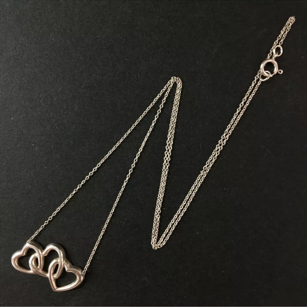 TIFFANY&CO. Silver 925 Triple Open Heart Pendant Necklace
